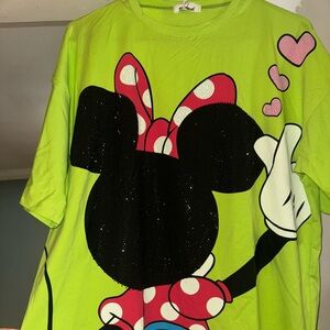 Lime green color shirt with Minnie Mouse with shiny bling sequins